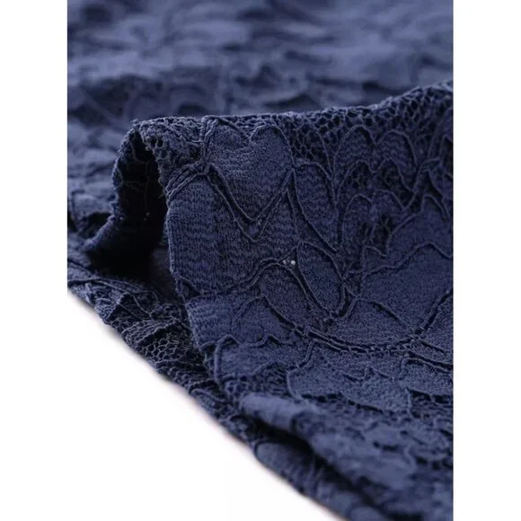 Allegra K Elegant Ruffle Trim Blue Floral Lace Mini Formal Dress -- Size Medium - Picture 4 of 7